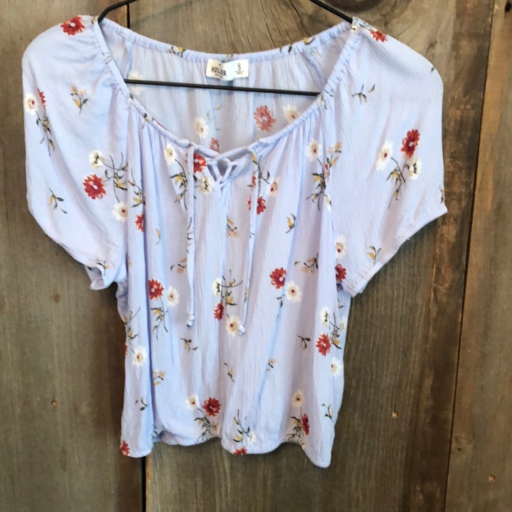 Hollister Boho Floral Blouse in Blue Size Small